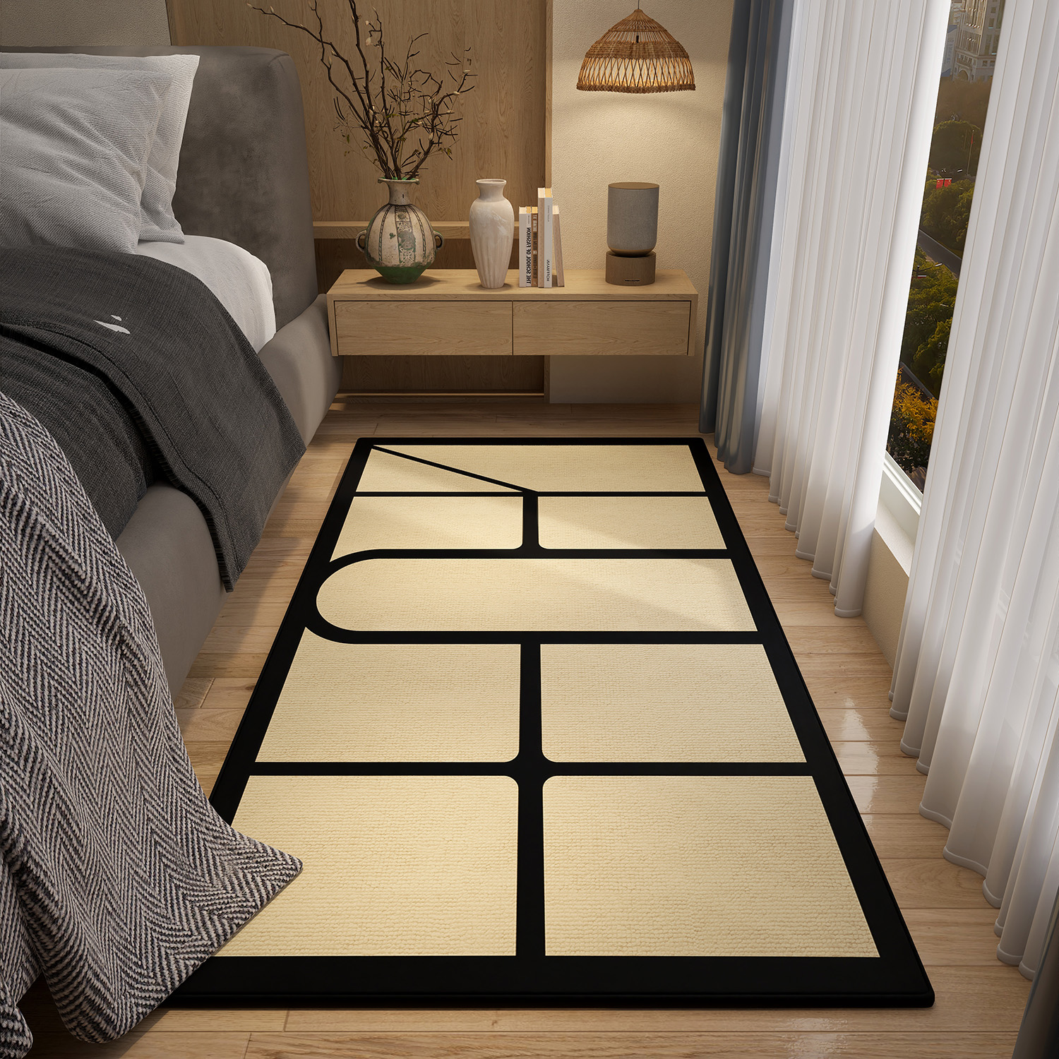 新款卧室床边地毯长条短绒床前垫子轻奢高级感客厅地垫防滑脚垫