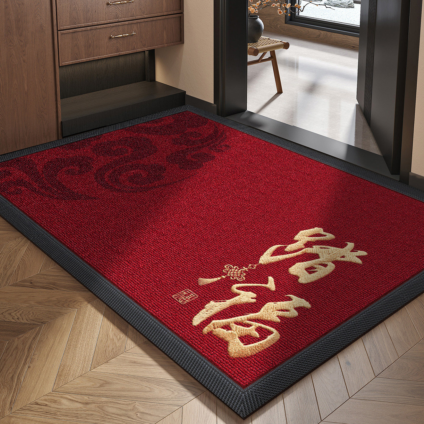 红色入户门地垫新中式喜庆家用玄关进门刮沙蹭土脚垫好打理防滑垫,居家布艺,入户地垫,淘宝优惠券,粉丝福利购,淘宝优惠卷