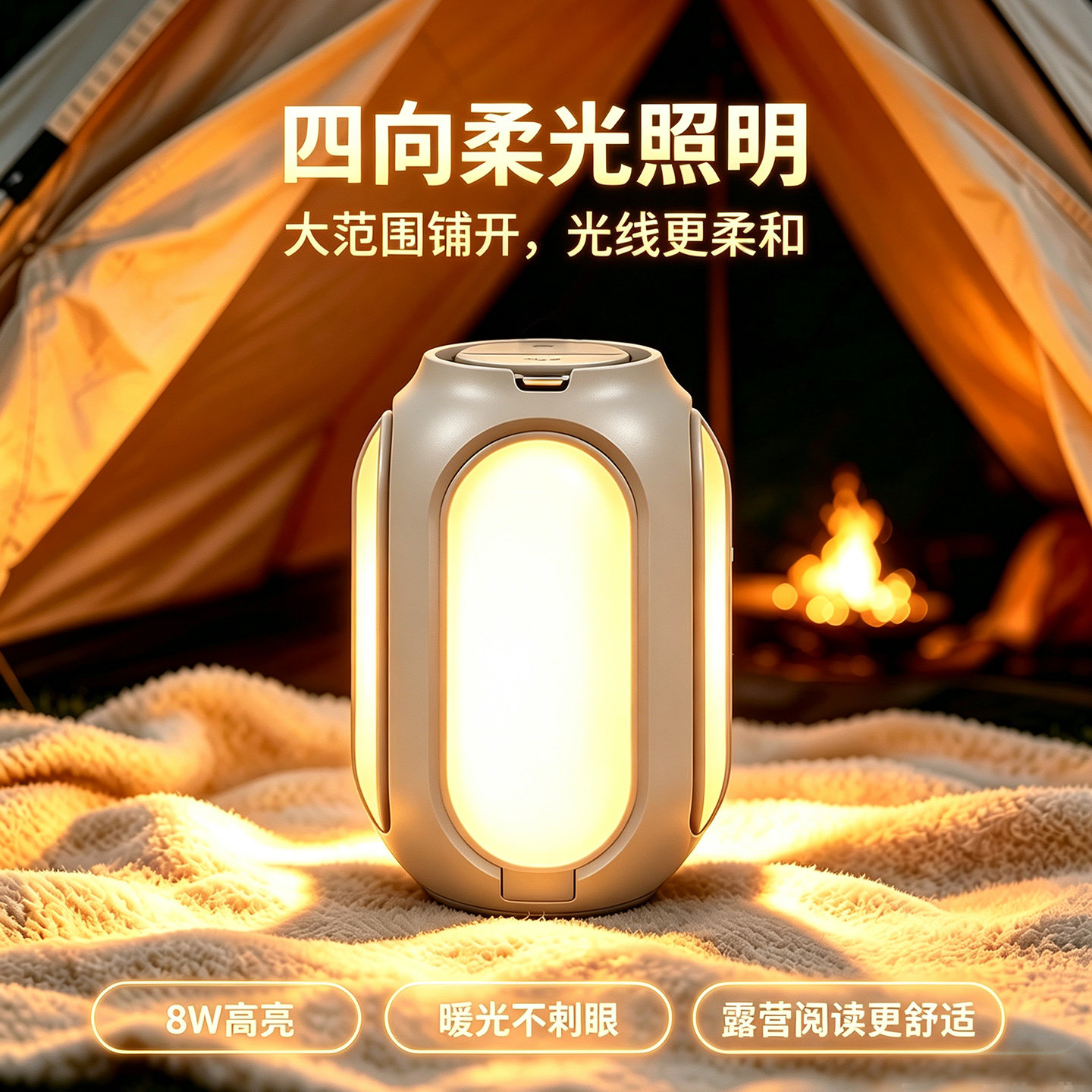 8W四向柔光充电防水营地灯手电筒