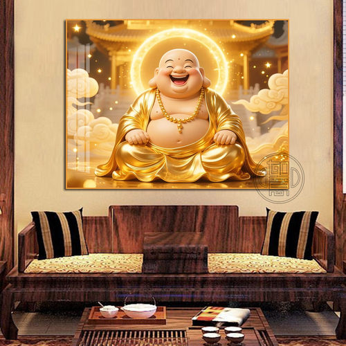 金身弥勒佛钻石画带框手工点钻画