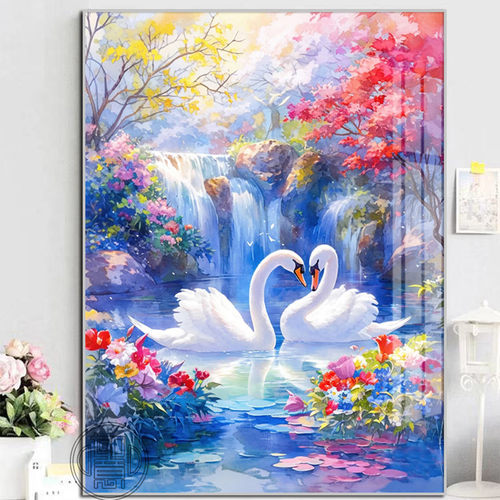 天鹅钻石画新款带框手工材料包