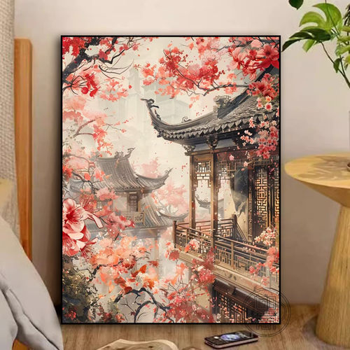 古风钻石画满钻新款手工diy粘钻画带框方钻风景楼阁材料包砖石画