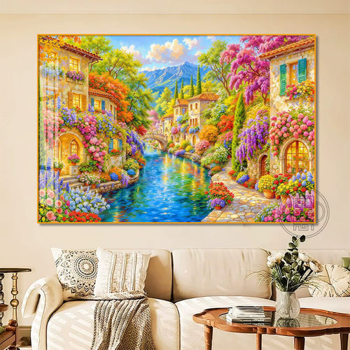 花海别墅钻石画2026新款风景钻石贴画高颜值方钻带框DIY手工贴钻