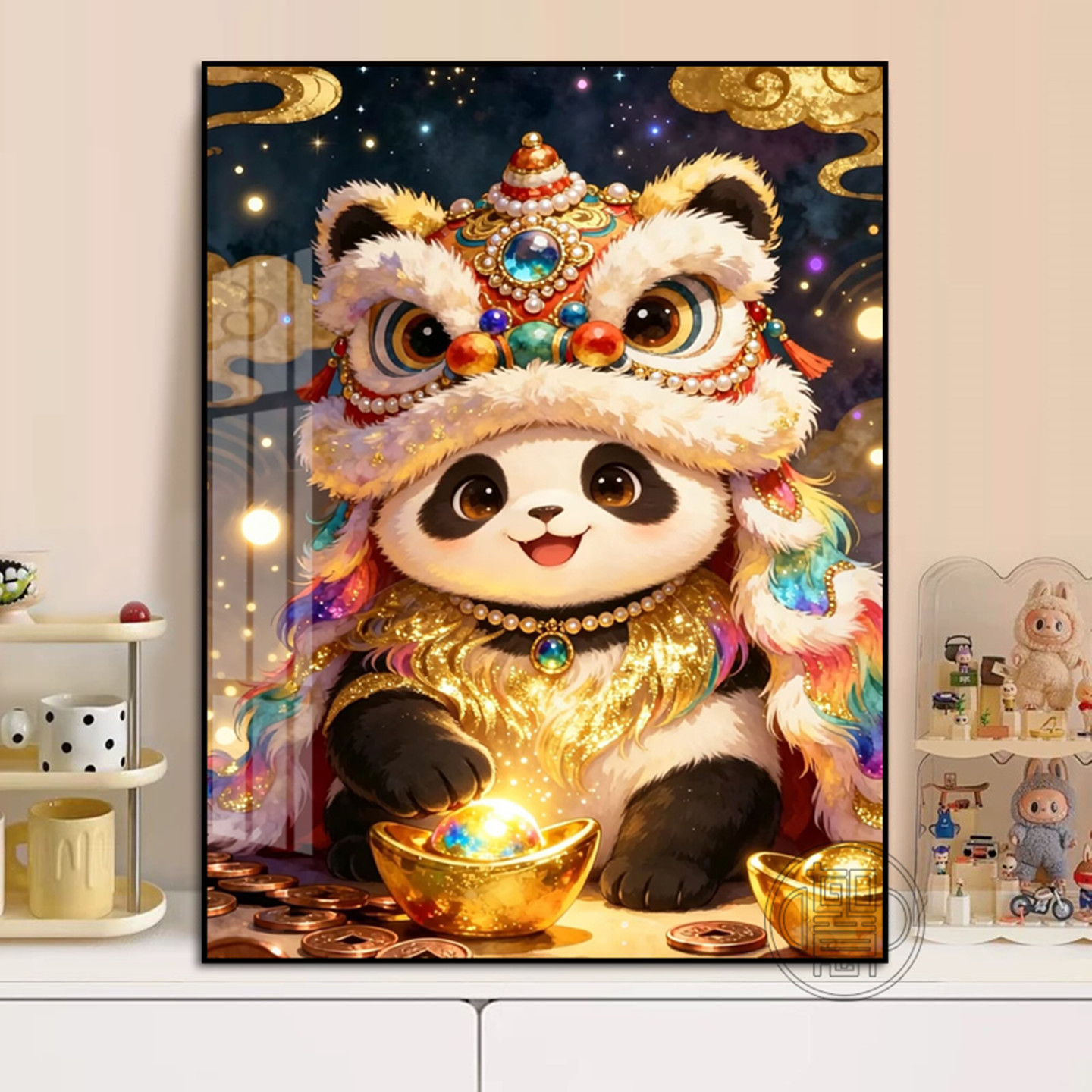 醒狮熊猫钻石画2026新款高级感钻石贴画中国风手工diy点钻画儿童图片