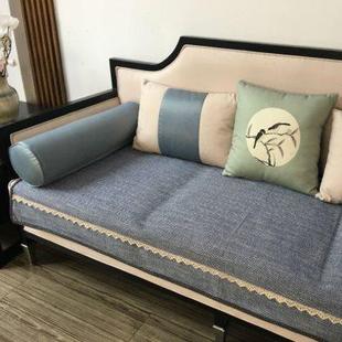 实木四季 新中式 防滑布艺沙发坐垫客厅组合沙发巾沙发垫蓝色灰色