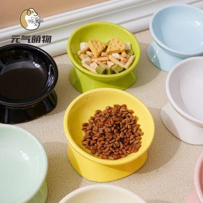 猫碗陶瓷高脚斜口幼猫多巴胺色猫食盆护颈猫粮碗喝水碗宠物碗狗碗