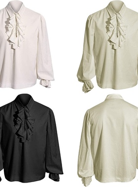 英伦宫廷礼服荷叶边蕾丝衬衫男复古休闲宽松长袖吸血鬼衬衣演出服