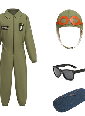 万圣节儿童飞行员制服连体衣男女童空军表演服帅气洋气演出服送帽