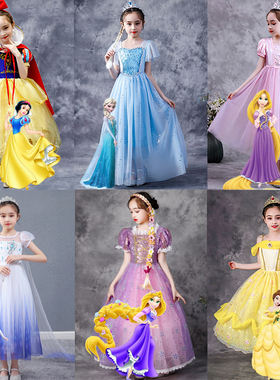 迪士尼女宝宝白雪公主裙女童爱洛睡美人冰雪爱莎公主蓬蓬礼服裙夏