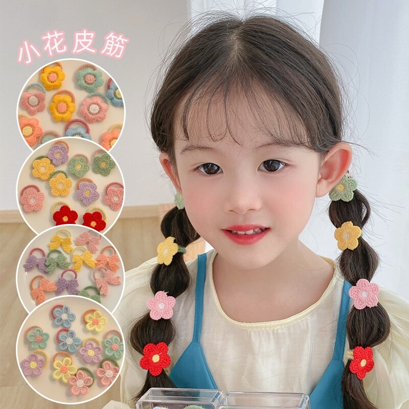 10条装儿童花朵皮筋小女孩编发拇指发绳发圈发量少宝宝不伤发头绳