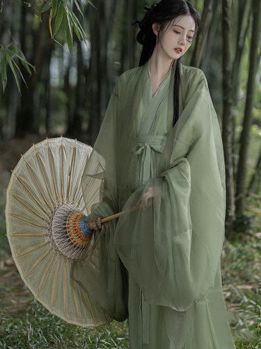 棠临阁绿色汉服女魏晋飘逸清冷风女装古装仙侠超仙日常通勤洋装