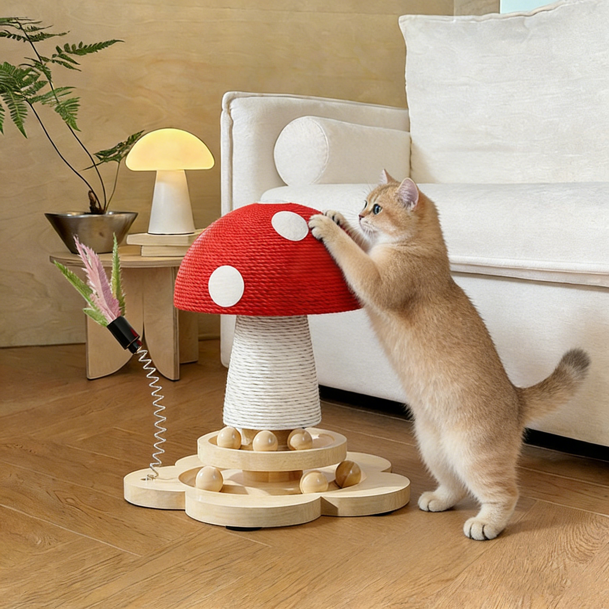 红蘑菇猫抓板耐磨不掉屑猫玩具立式剑麻猫抓柱磨爪猫爬架带逗猫棒,宠物/宠物食品及用品,猫抓板,淘宝优惠券,粉丝福利购,淘宝优惠卷