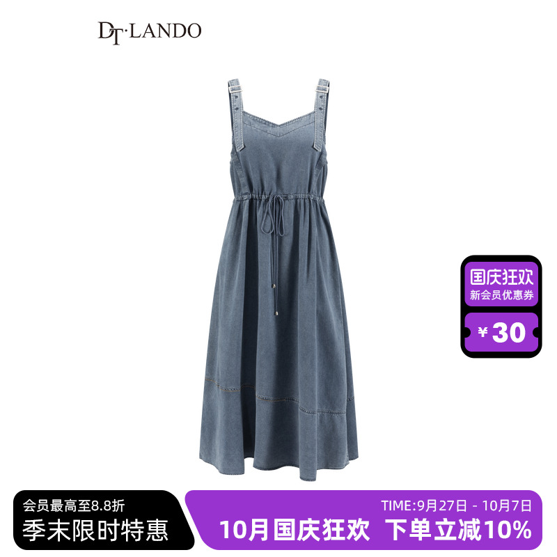 DTLANDO夏季女装收腰显瘦牛仔背带裙女无袖连衣裙