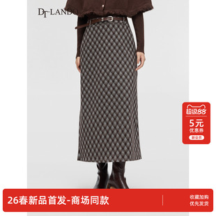 DTLANDO/商场同款26春新品女装经典格纹百搭显瘦中长款直筒裙子
