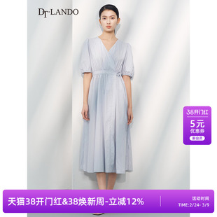 DTLANDO/商场同款夏季新款法式复古甜美收腰V领显瘦泡泡袖连衣裙