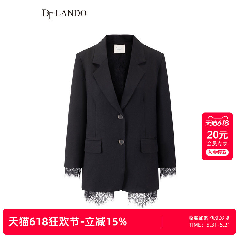 DTLANDO蕾丝拼接西装外套女春季时尚设计感中长款宽松显瘦小西装