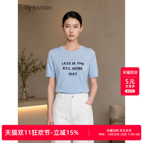 DTLANDO/商场同款26夏季新品圆领字母印花宽松休闲短袖针织衫女