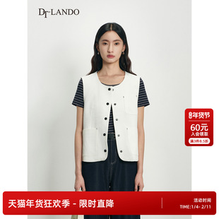 DTLANDO/商场同款25秋新品女装纯白无袖双口袋纽扣通勤马甲上衣