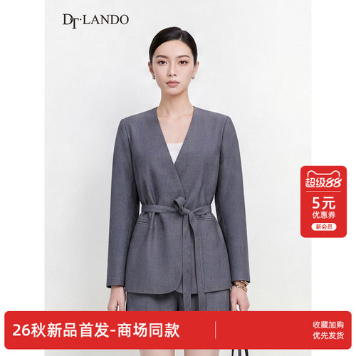 DTLANDO/商场同款26秋季新品韩系V领系带收腰显瘦长袖休闲西装女