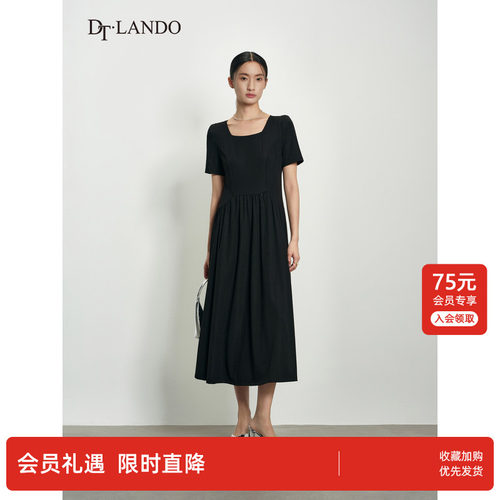 DTLANDO/商场同款春秋新款女装通勤百搭简约方领短袖中长款连衣裙