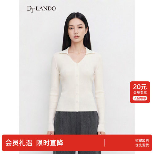DTLANDO商场同款春秋款简约纯色V领修身显瘦单排扣长袖针织开衫女