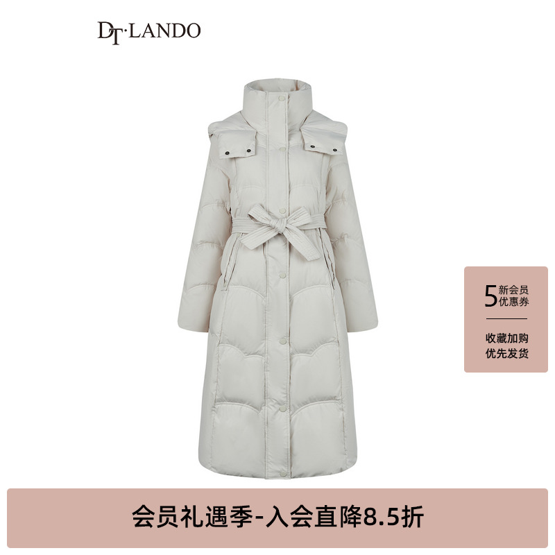 DTLANDO冬季时尚女装保暖羽绒简约百搭长款纯色收腰连帽羽绒服