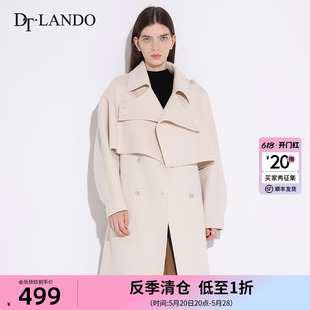 DTLANDO秋冬大衣女休闲通勤绒面气质简约绑带收腰长款 双面呢外套