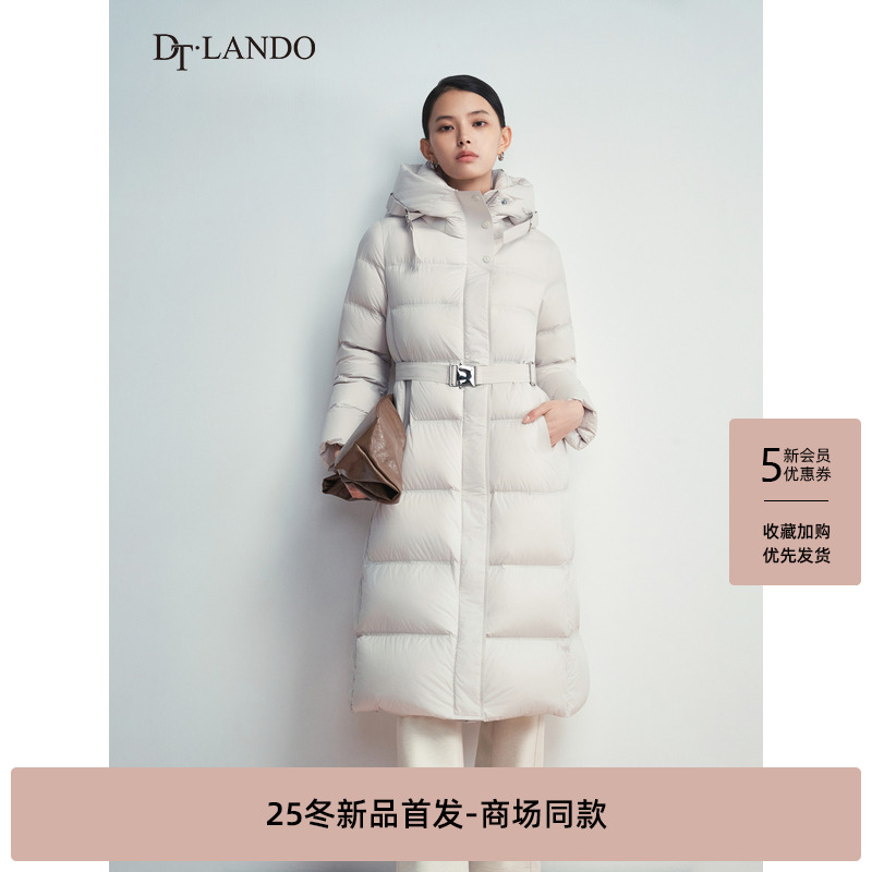 DTLANDO/商场同款25冬新品女装收腰连帽设计中长款保暖羽绒服