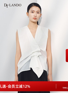 DTLANDO/商场同款25夏新品白色款高级感褶皱设计无袖V领女装上衣