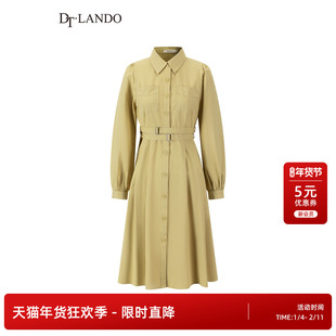 DTLANDO春季女装简约气质衬衫裙收腰长袖设计师品牌100%棉长裙子