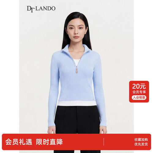 DTLANDO/商场同款26春季新品半拉链立领时尚氛围感假两件针织衫女