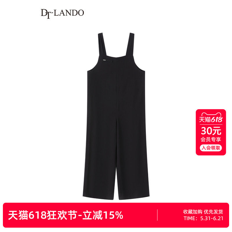 DT&middot;LANDO夏季款黑色女装吊带连体裤可爱风俏皮减龄小个子长裤