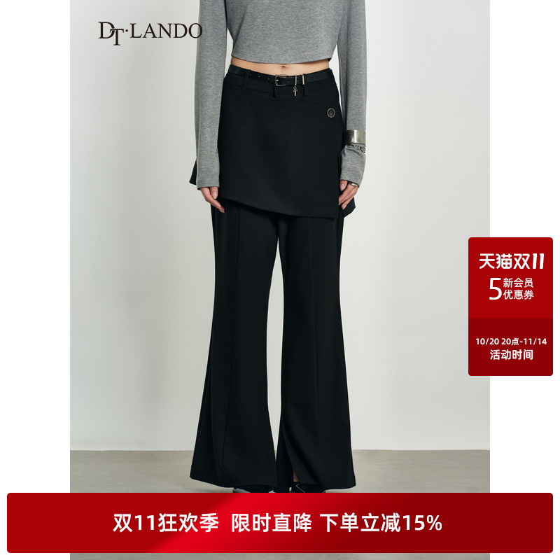 DTLANDO/商场同款2025秋新品女装黑色显瘦通勤裙摆喇叭裤