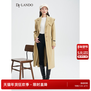 DTLANDO商场同款【100绵羊毛】冬季大衣单排扣中长款双面呢外套