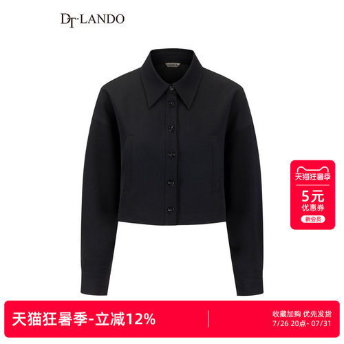 DTLANDO春秋款法式极简短款衬衫式外套女翻领单排扣宽松百搭夹克