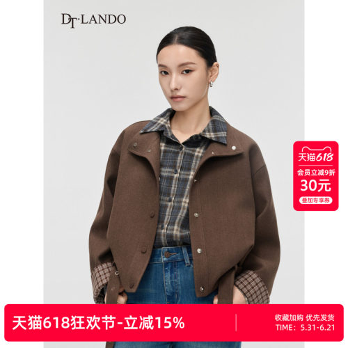 DTLANDO/商场同款26春新品女装美式复古立领百搭短款毛呢夹克外套