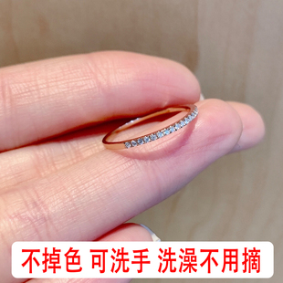 不掉色时尚个性小钻戒极细半排钻锆石戒指女叠戴ins潮小众可洗手