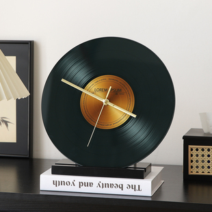 复古黑胶唱片桌面时钟摆件客厅中古风餐边柜电视柜法式极简装饰品