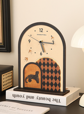 法式中古风时钟表摆台式桌面复古摆件高级感小众客厅电视柜装饰品