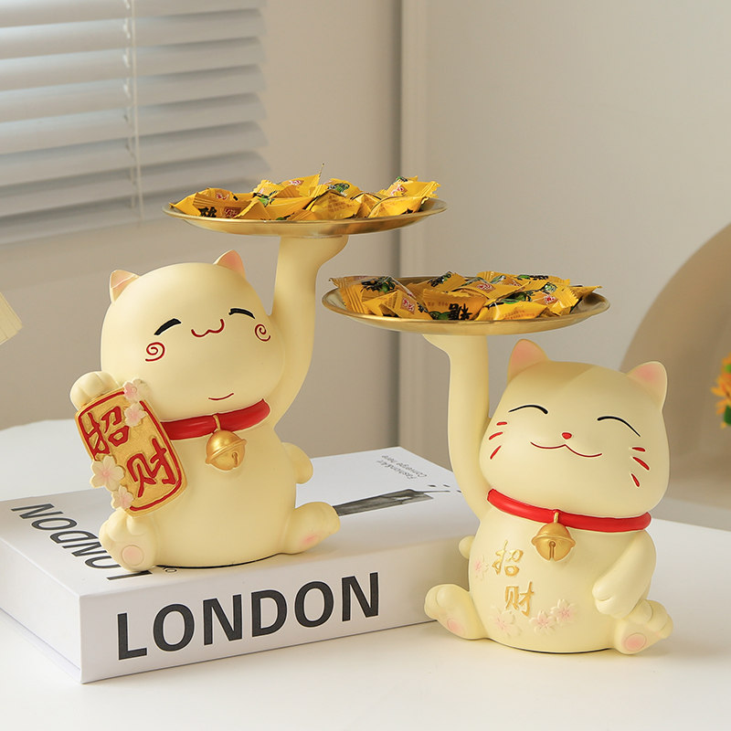 招财猫装放糖果盘子前台零食盘
