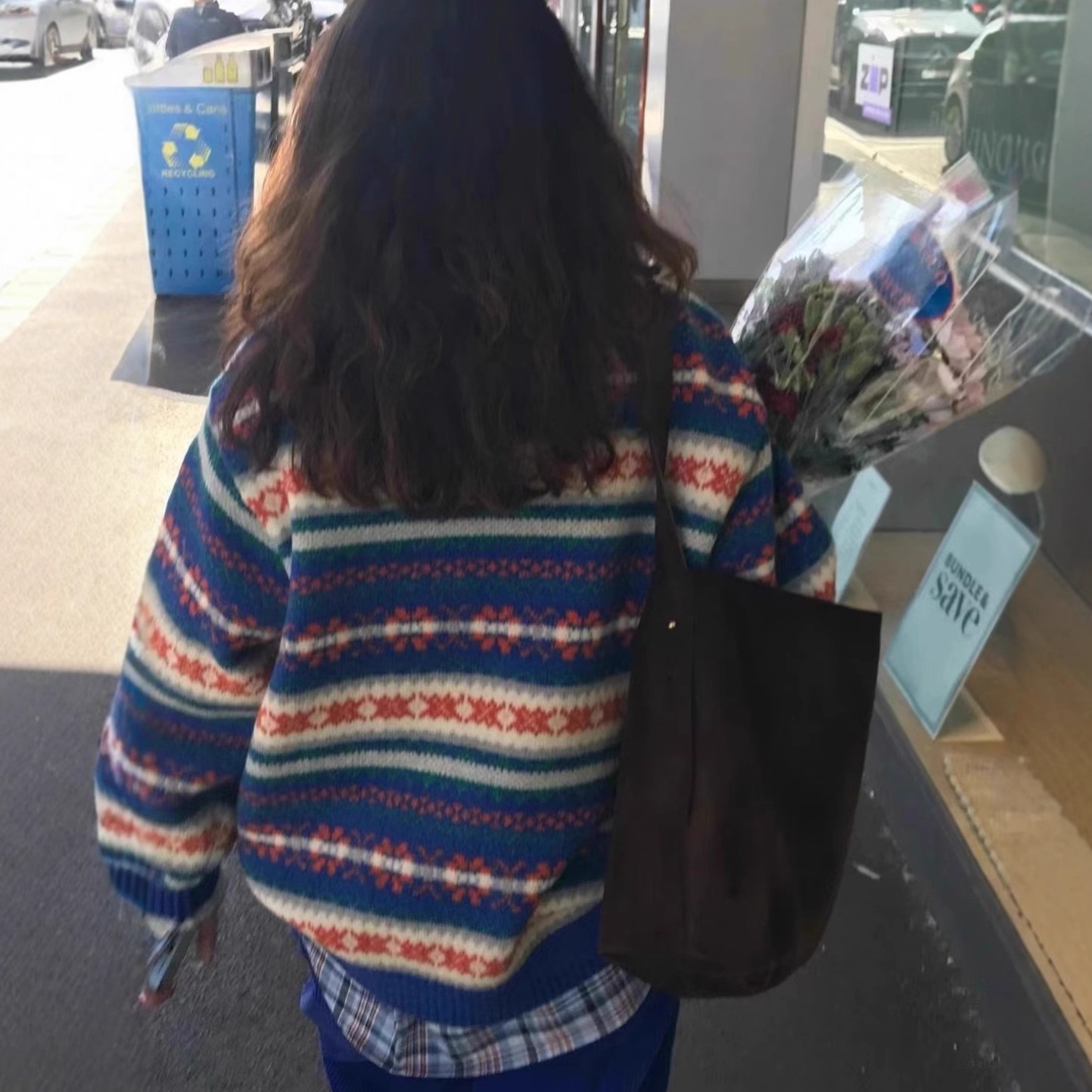 韩国高级感撞色提花费尔岛毛衣女宽松秋冬慵懒加厚套头针织衫上衣