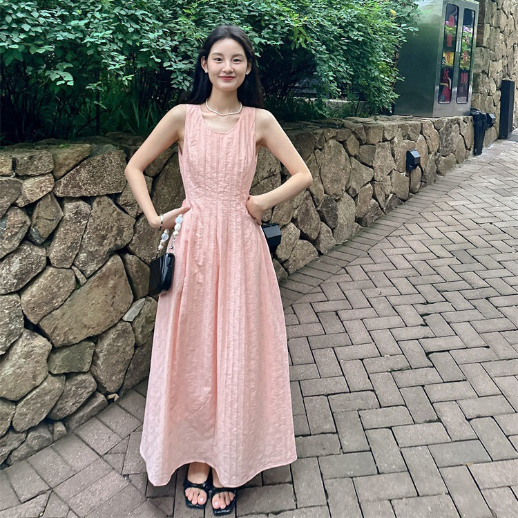 【DIGM】法式气质简约纯色天丝肌理感收腰显瘦连衣裙女
