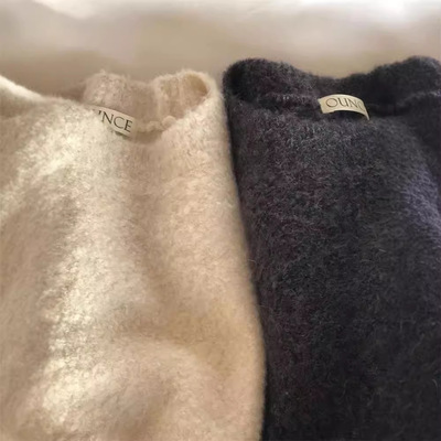 现 韩国东大门ounce毛茸茸毛衣宽松圆领纯色针织羊毛套头上衣