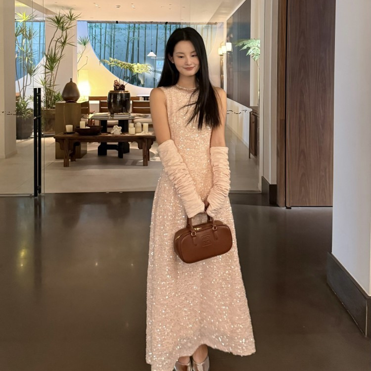 DIGM广州十三行女装2025秋冬亮片袖套背心裙礼服连衣裙女62666