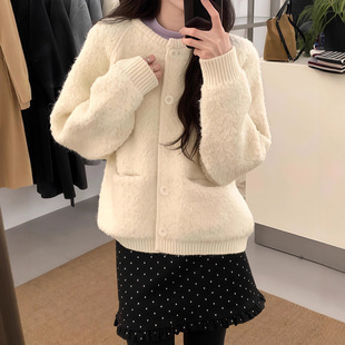 奶fufu圈圈软糯加厚毛衣外套女宽松秋冬新款百搭保暖口袋针织开衫