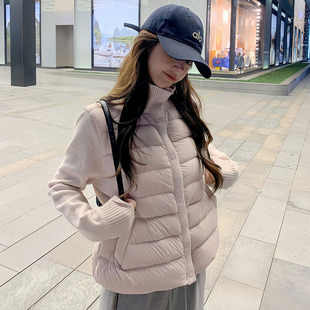 韩系90白鸭绒针织袖拼接羽绒服女短款2025冬季高领修身显瘦上衣潮