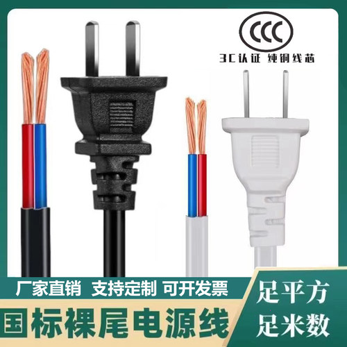 纯铜国标二插电源线2*0.5/0.75/1.0/1.5平方两孔连接线电线带插头