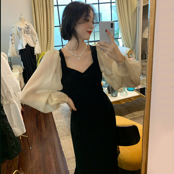 丝绒连衣裙女秋装长袖法