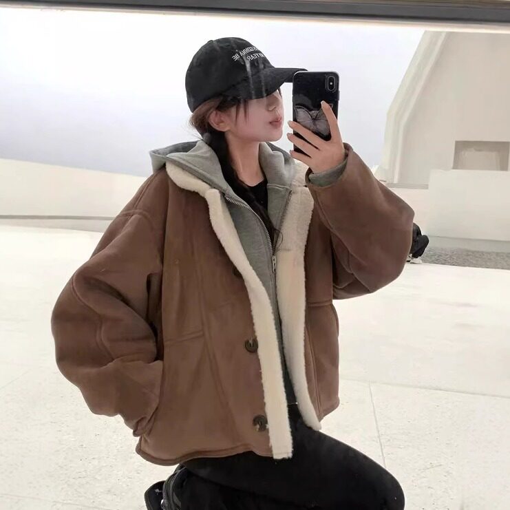 冬季保暖皮毛一体棉服外