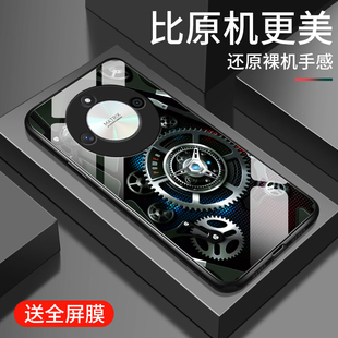 情侣手机壳高级钢化玻璃外壳保护套 X50男女同款 适用荣耀X50保护壳新款 防摔网红网红创意齿轮个性